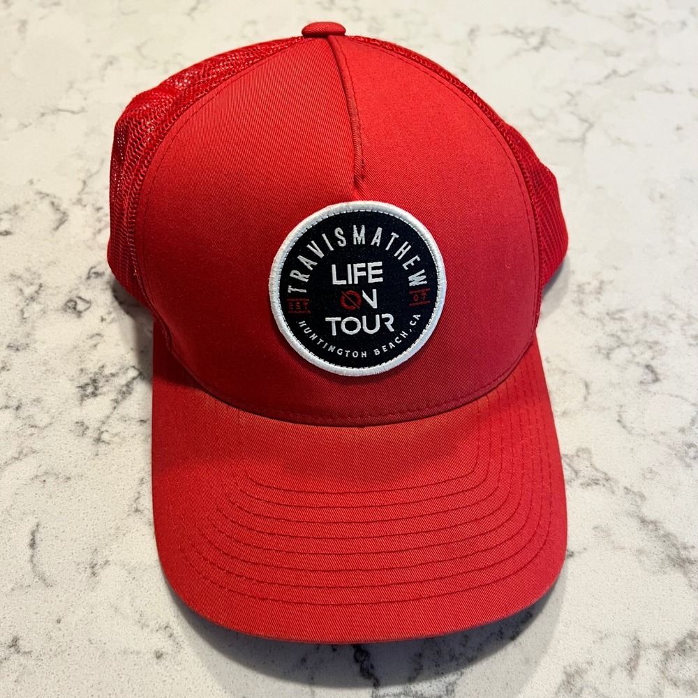 Travis Mathew Life On Tour Red Flexfit Sponsorship Trucker‎ Hat Mens